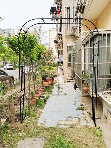 Metal Garden Arch 3.0m Heavy Duty Rose Archway Trellis Pergola Outdoor Arch Stand for Climbing Plants Patio Arbor Decoration (Black 300x240x40cm)