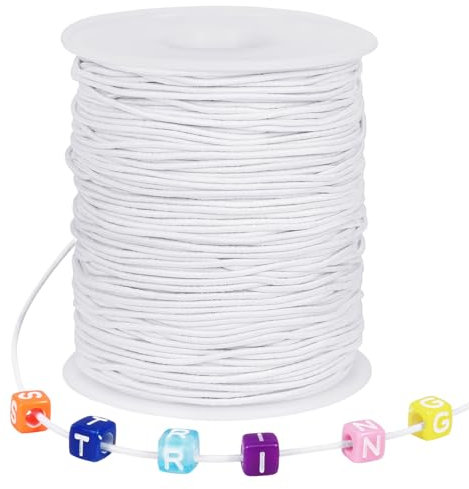 1 mm Elastisches Faden, 100m Elastische Schnur Gummiband für Armbänder, Halsketten, Schmuckherstellung, Perlen, Knoten, Binden, Verpacken und Basteln (Weiß)