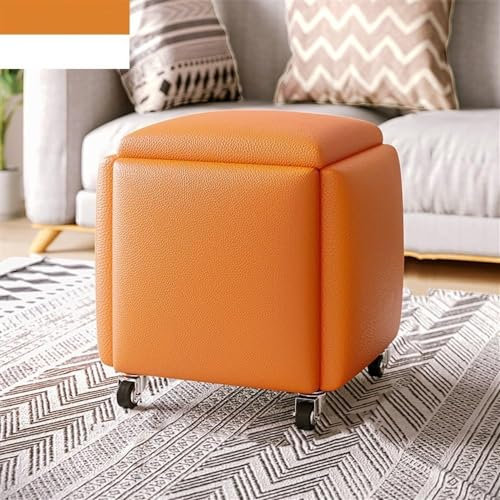 5-in-1 stapelbarer Sitzwürfel mit Drehrollen, Leder-Sofa, Stuhl für Wohnzimmer, Schlafzimmer, Esszimmer, Orange, 45 cm