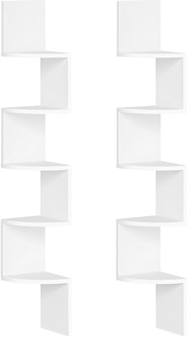 HOOBRO Wandregal 2er Set, Eckregal, Schweberegal, 5-stufiges Regal, einzigartiges Zickzack-Design, platzsparend, für Wohnzimmer, Schlafzimmer, Esszimmer, Weiß EWT26BJP201