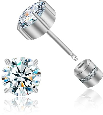 Hypoallergenic G23 Pure Titanium Earrings, 20G Implant Grade Pure Titanium Flatback 5A Cubic Zirconia Earrings Studs, Suitable for Women Men Sensitive Ears Jewelry Gift (5A Silver White CZ, 3mm)