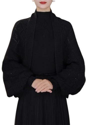 Generisch Modischer, ausgehöhlter Strickschalmantel, weicher Strickschal und Wickelschal mit Ärmeln für Damen (Black,one_size)