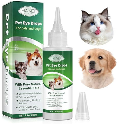 Znnhnn Augenpflege-Tropfen für Hunde und Katzen 60 ml,Gegen Juckreiz, Trockene Augen & Tränenflecken,Sanfte Pflege für empfindliche Augen
