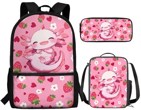 Renewold School Backpack Set 3Pcs with Lunch Box Pencil Case Girls Backpacks Ages 6-18 Portable Lunch Bag Multifunctional Pencil Case
