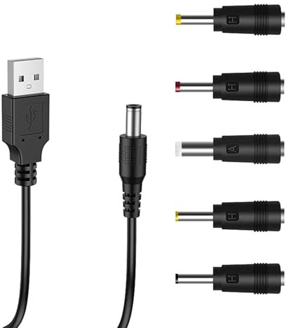 YIAJIA Universal USB to DC Cable - 1M DC Charger Power Cable with 5 Connectors 2.5 3.0 3.5 4.0 5.5 for Vibrator Charger