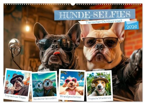 HUNDE-SELFIES Tierischer Outdoorspaß (Wandkalender 2026 DIN A2 quer), CALVENDO Monatskalender: Reiselust und Abenteuer erleben (CALVENDO Tiere)