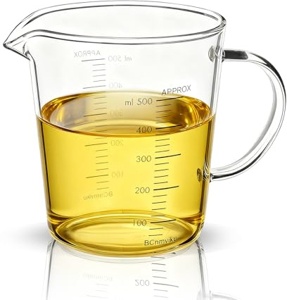 NLnnmuzh Glass Measuring Jug 500ml,High Borosilicate Glass Measuring Cup with V-Shaped Spout,Suitable for Dining,Cooking,Kitchen