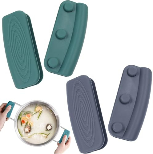 2 Paia Manici per Pentole in Silicone, Presine Silicone da Cucina Resistente al Calore, Maniglie in Silicone per Cucina per Wok, Ghisa e Padelle