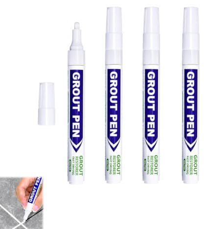 CLKE 4Pcs White Grout Pen for Tiles, Grout Whitening Pen with Fine Tip | Bathroom Tiles Repair Restorer Whitener Pen, for Ceramic Tile Wall Lines Floor Gap Easy to Use