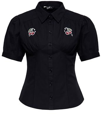 Queen Kerosin Damen Bluse Mit Bruststickerein Cherry
