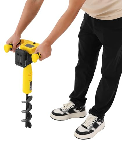 Fyssnn Scavatrice elettrica per pali da 350 W, con punta in acciaio al manganese, a batteria, per scavare e preparare fori per pali