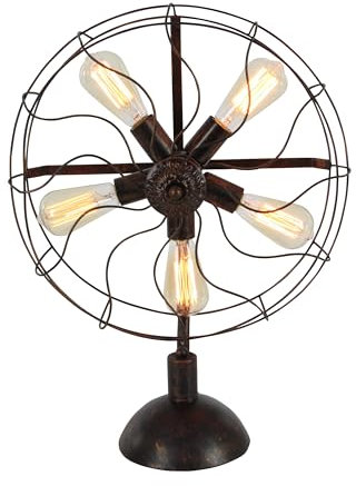 Deco 79 Lámpara de metal industrial inspirada en abanicos con bombillas LED, 24 pulgadas de alto x 18 pulgadas de largo, acabado negro envejecido