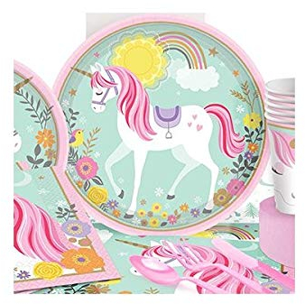 Lote de Cubiertos Infantiles Decorativos Unicornio Mágico (40 Vasos, 40 Platos y 48 Servilletas) .Vajillas y Complementos. Juguetes. Cumpleaños, Bodas, Bautizos, Comuniones. L9
