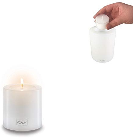 Qult Farluce Trend • Teelichthalter in Kerzenform • Kerze • Kunststoffkerze in Kerzenoptik • Teelichtkerze mit Teelichteinsatz • inkl. Teelicht • weiß (Ø 6 H 6 cm)