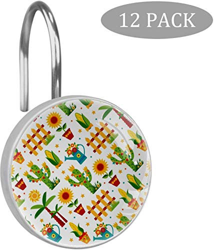 Eslifey - Ganci per Tenda da Doccia Estiva con Onde d’Acqua, 12 Pezzi, Acciaio Inossidabile, Style08, 3.7x3.7cm