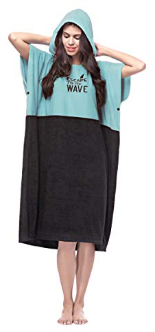 Vulken Peignoir à capuche pour femme Poncho de surf pour se changer à l’abri des regards Taille S/M Bleu pétrole