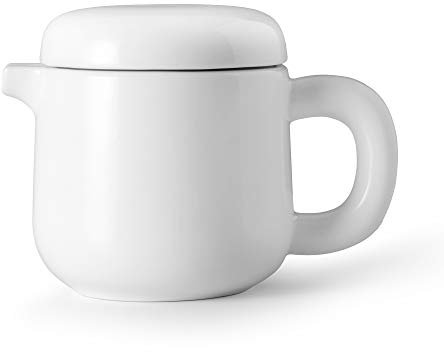 Viva Isabella Teekanne aus reinem weißem Porzellan, 590 ml, Teekanne mit losen Tee-Tee-Ei, Edelstahlfilter, Porzellan-Deckel und Griff, tropffreies Ausgießen