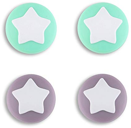 eXtremeRate PlayVital Capuchon Joystick pour Switch,Protection de Stick Analogiques pour Switch OLED/Lite Joycon Caps-Violet Foncé&Vert Menthe,Étoile Design