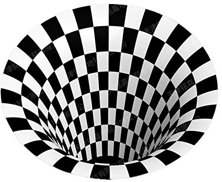 Runder Teppich 3D Wirbel Optischer Täuschung Teppich,3D Visual Illusion Rutschfester Teppich Dreidimensionaler Schwarzweiß Vortex Teppiche Schlafzimmer Esszimmer Sofa Matte Bodenmatte Schwarz 100CM
