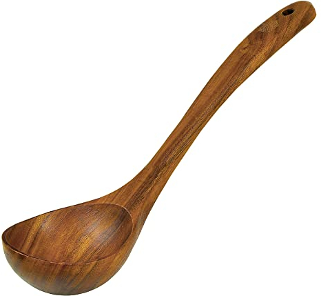 Wooden Ladle for Cooking, Soup Spoon Ladle – Teak Wooden Serving Spoon, 12.4″ Handle, Medium Scoop Size 2 oz – Eco Friendly, Natural and Sustainable
