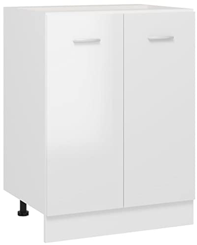 vidaXL Armario de Cocina Mueble Mobiliario Duradero Mesa Trabajo Almacenamiento Cuenco Plato Olla Alacena Contrachapada Blanco con Brillo 60x46x81,5cm