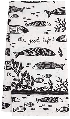 Karma Gifts Black and White Boho Tea Towels, 28 L x 20 W, Fish