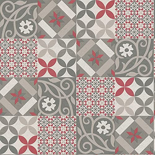 K&L Wall Art Papier peint non tissé géométrique Noir rouge Papier peint classique 10,05 x 0,53 m Papier peint intissé de rénovation à motifs