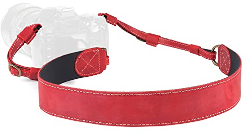 MegaGear SLR, DSLR Sierra Series Genuine Leather Camera Shoulder or Neck Strap (Red) One Size MG2003