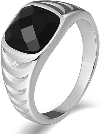 Beydodo Herren Ring Edelstahl Gold Silber, Ring Personalisiert Punk Freundschaftsring Siegelring mit Schwarz Zirkonia