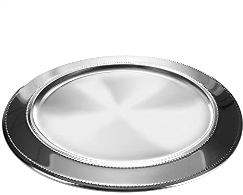 com-four® Servierplatte - Dekoteller aus Edelstahl Ø 39 cm - rundes Tablett zum Servieren und Dekorieren - elegant verziertes Serviergeschirr (39cm - Teller Edelstahl - 1 Stück)