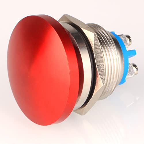 Guuzi 22mm 3V/6V/12V/24V/48V/110V/220V Botón Pulsador Momentáneo Cabeza De Seta De Metal Botón De Inicio Redondo 1No On Off Terminal De Tornillo Abovedado De Reinicio Automático (Rojo)