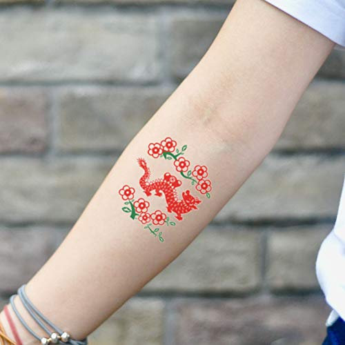 Tatouages Temporaires Dragon de fleur chinois (2 Pièces) - OhMyTat
