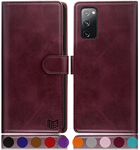 SUANPOT Étui de protection RFID pour Samsung Galaxy S20 FE - En cuir synthétique, à rabat - Avec compartiment pour cartes - Vin rouge