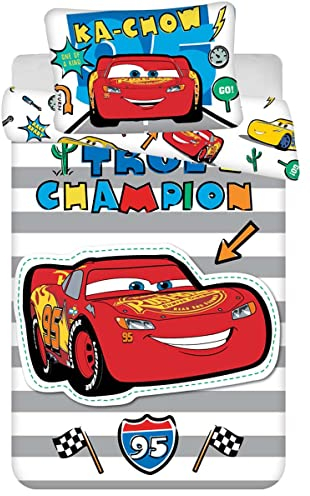 JFabrics Disney Cars Bettwäsche-Set für Babybett, mit Kissen, Motiv Lightning McQueen, Rot, 100 x 135 cm - 40 x 60 cm