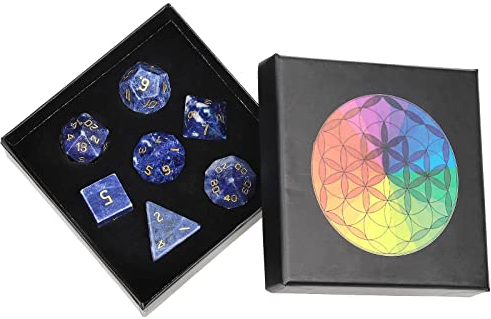 Nupuyai Sodalith Stein Polyedrische Würfel Edelsteine Set, 7 Stück Heilsteine Set Tischspiele für Dungeon and Dragons Würfel DND RPG MTG Würfelspiel Geschenk