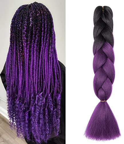 Gairyan Extension per Treccine Africane Extension Capelli Finti per Treccine Afro 24 Ombre Treccia Capelli Sintetici Crochet Twist Jumbo Braids confezione da 1 (Nero-Viola)