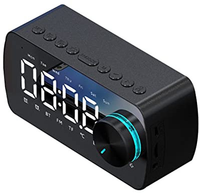 Lihuzmd Bluetooth Alarm Clock, Portable Mini Wireless Bluetooth Speaker Small Alarm Clock Bass Music FM Radio Player Digital Watch LED Electronic Table Clock,Black
