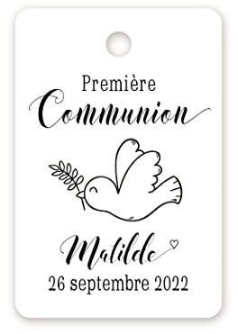 étiquettes cadeaux PERSONNALISÉES pour Communion avec colombe mignon/personnalisé Première Communion 40MMx60MM Papier Étiquettes cadeaux de fête pour dragees/cartes/cadeaux/Fête - Tag 068 (50)