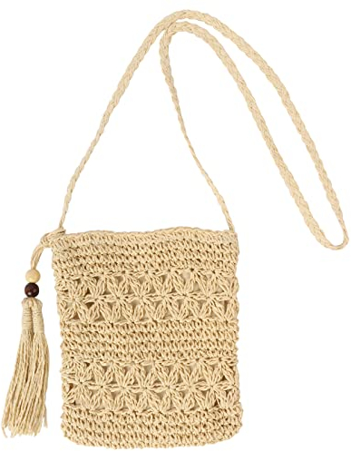 Kaket Beach Women's Summer Crossbody Shoulder Bags, Casual Handwoven Straw Bags (Beige)