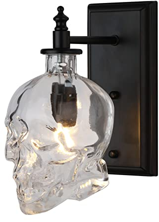 Bauernhaus Vintage Totenkopf Glas Wandleuchten Kreative Totenkopf Art Deco Wandleuchte Leuchten Metall Wandlampe für Bar Restaurant Hotel Loft Wohnzimmer Gang, E14