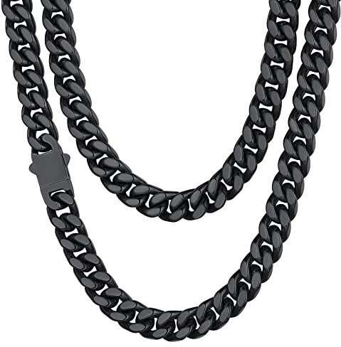 Chains for Women Black Cuban Link Chain for Men Curb Black Necklace Hip Hop Chain Chunky Chain Necklace Stainless Steel Choker