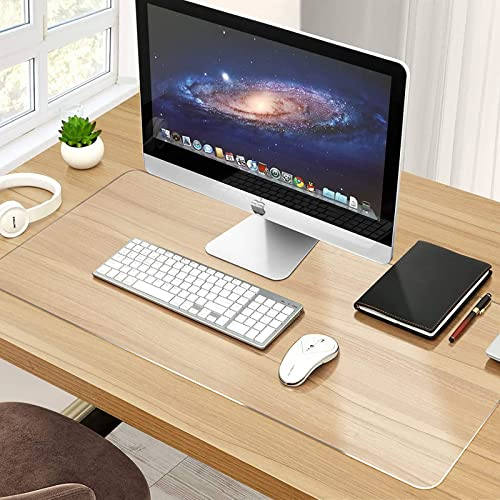 Amazon Marke - Diaryan Schreibtischunterlage Transparent, 90x40x0.15cm Schreibunterlage Groß Klare Durchsichtige Schreibtischmatte Unterlage Tischschoner Rutschfeste Runde Kanten Mauspad für Büro