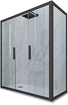 Cabine parois de douche coulissante 90x160 cm H 200 en PVC Anthracite Verre Transparent mod. Glam Duo