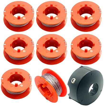 F016800175 Bobine de Rechange pour Coupe-Bordures Bosch Art 23 26 30 Combitrim Easytrim Pro-Tap, Ligne de rinçage Automatique 8 mètres avec Couvercle pour F016L71088 (8 bobines et 1 Couvercle)