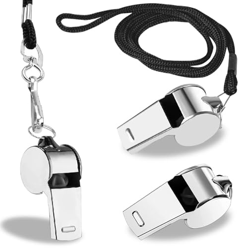 Tiankohelan Whistle for Coaches,Whistle with Lanyard for Coaches Teachers Referees Emergency Outdoor Sports(3 Pcs Loud Stainless Steel)