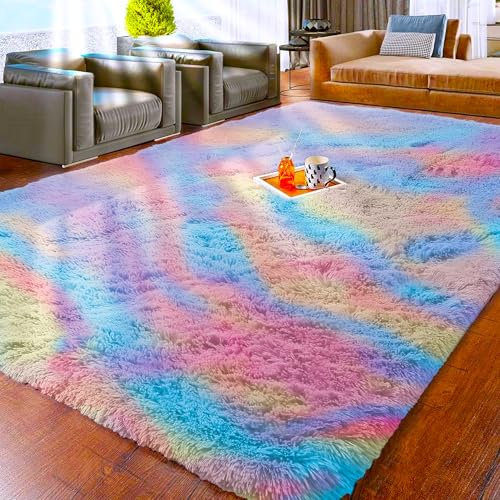 Aspire Homeware Rugs Living Room - Rainbow Area Rugs for Bedroom 120x170cm Anti Slip - Modern Super Soft Thick Pile Fluffy Shaggy Rug Non Shedding