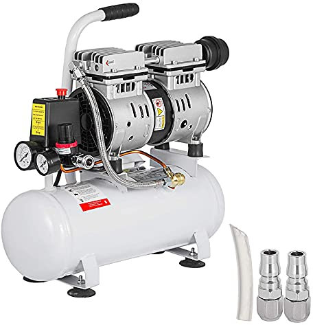 Compressore d'Aria Senza Olio Ultra Silenzioso da, Compressore Silenziato 9L, 550 W, Rumorosità meno 58 dB, d'aria Portatile Senza Olio