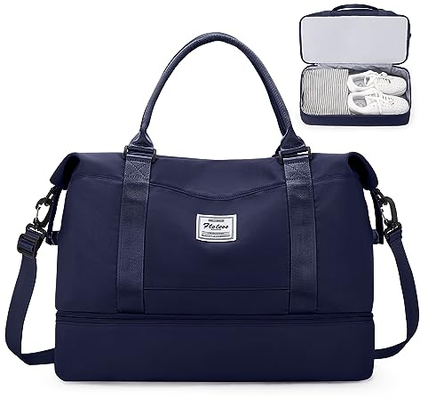Reisetasche Damen Handgepäck Tasche Sporttasche Weekender Bag Schwimmtasche Wasserdicht Travel Bag Duffle Bag Fitnesstasche Trainingstasche Krankenhaustasche mit Schuhfach,A7-Dunkeblau