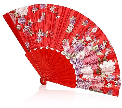 Rumyve Vibrant Display Fans - Chinese Vintage Style Folding Fans for Women's Daily Use and Photography(Red)