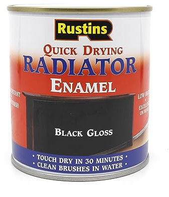 RUSTINS Quick Drying Radiator Enamel Gloss - Black 250ml – Durable, Long-Lasting Finish for Radiators That Stands the Test of Time